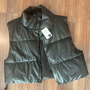 Faux Leather Black Puffer Vest